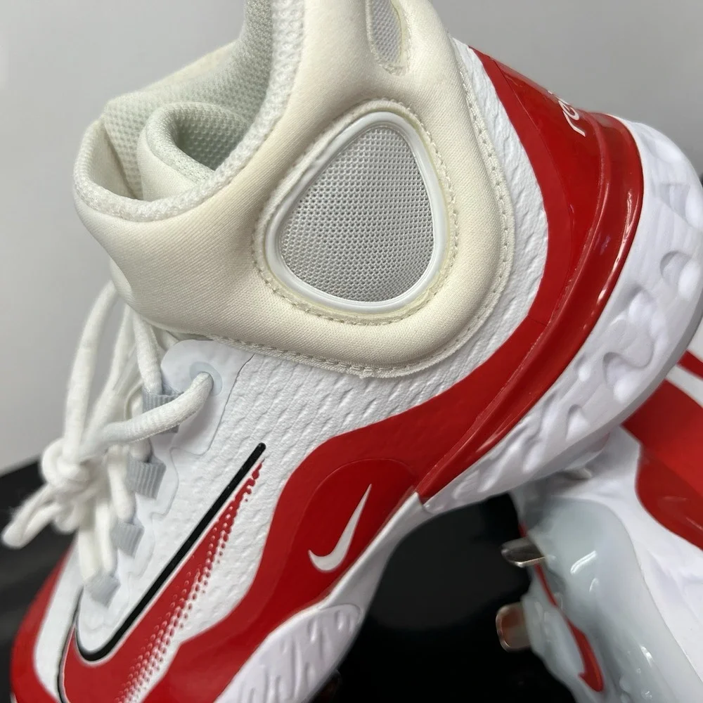 Nike Alpha Huarache Elite 4 Mid FD2744-105 White Red Baseball Cleats Mens Size 7